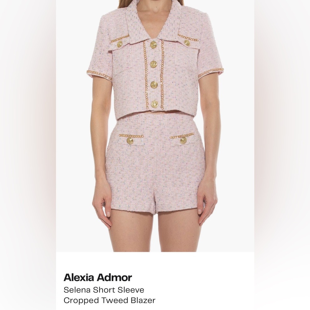 Alexia Admor Selena Short Sleeve Tweed Cropped Blazer Size 14